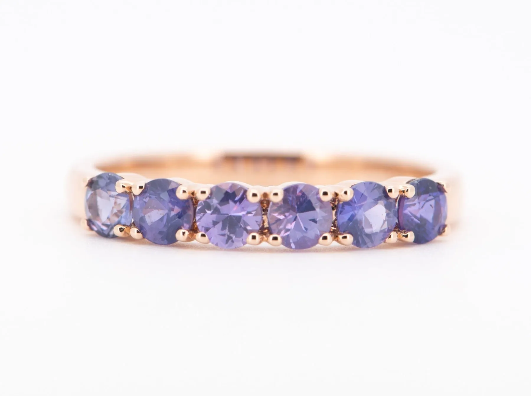 Mixed Blue Purple Pink Sapphire Ombre Color Wedding Band 14K Rose Gold R5092