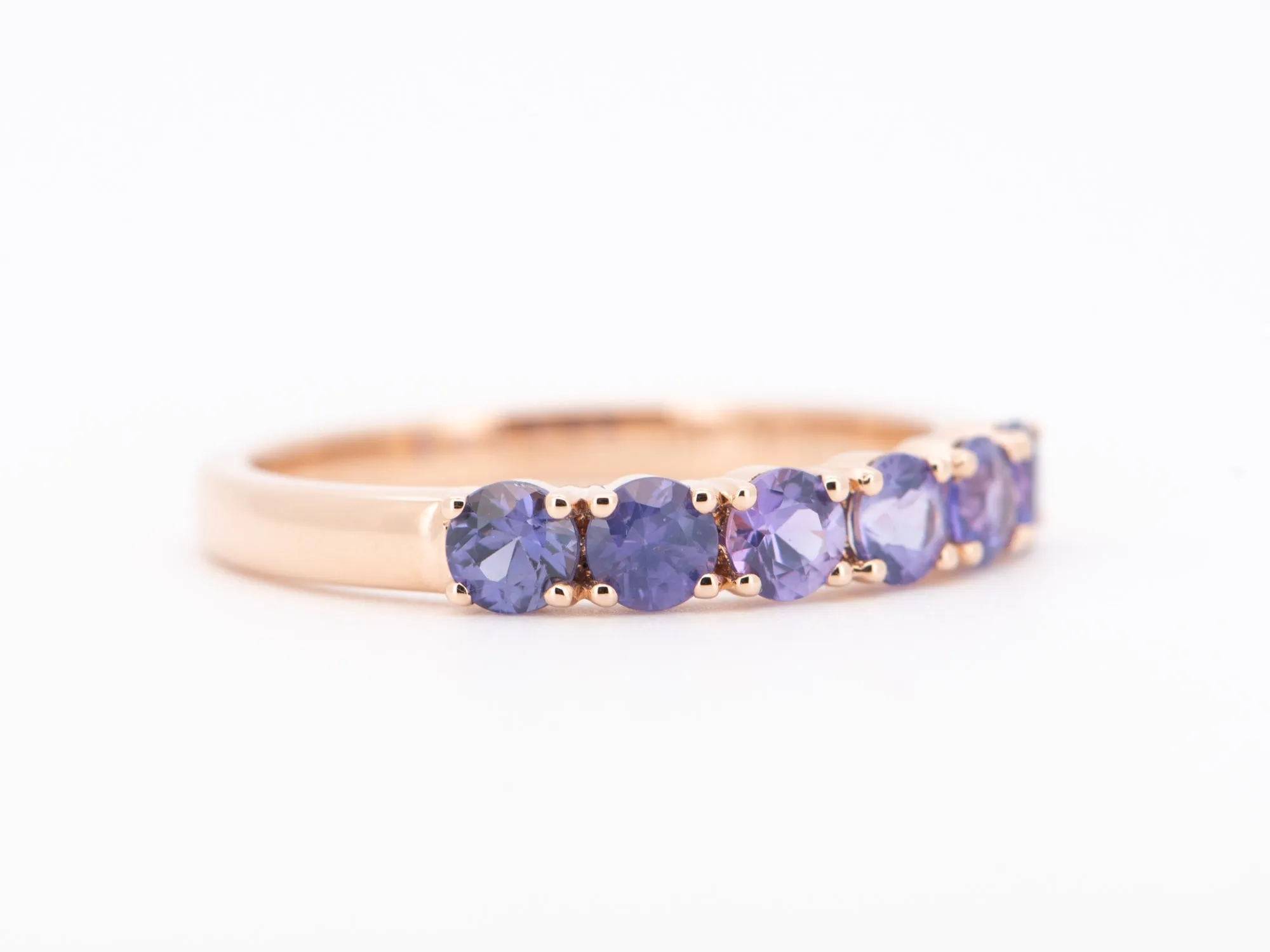 Mixed Blue Purple Pink Sapphire Ombre Color Wedding Band 14K Rose Gold R5092