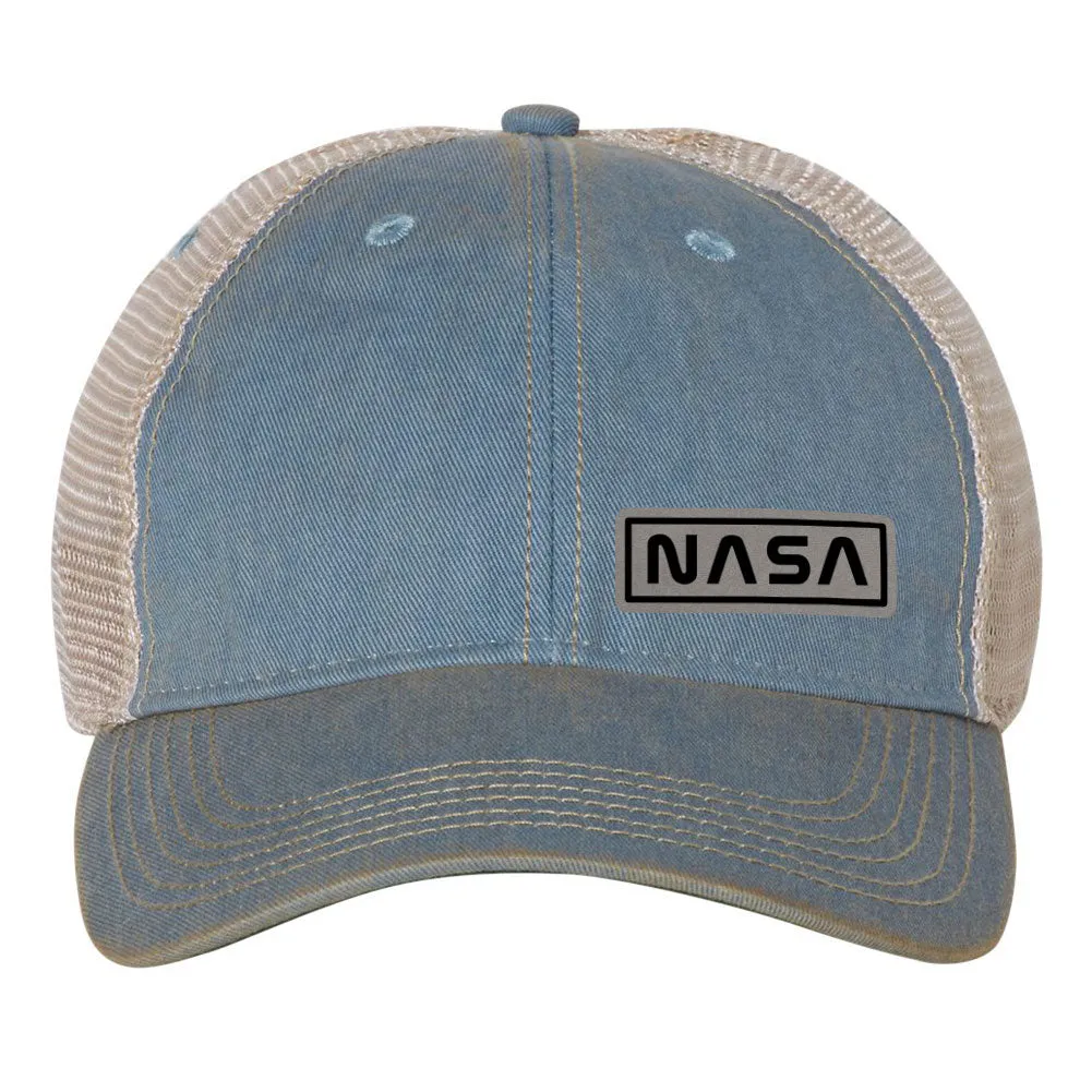 NASA Letter Leatherette Patch 6 Panel Unstructured Low Profile Mesh Back Old Favorite Trucker Caps - For Men and Women