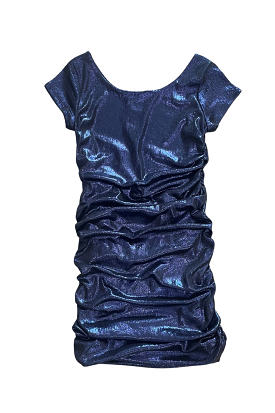 Navy Foil Ruched Cap Sleeve Dress