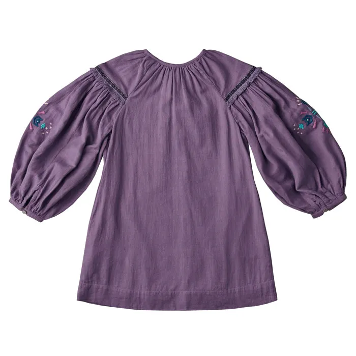 Nellystella Baby And Child Laliya Long Sleeved Dress With Embroidery Pewter Purple