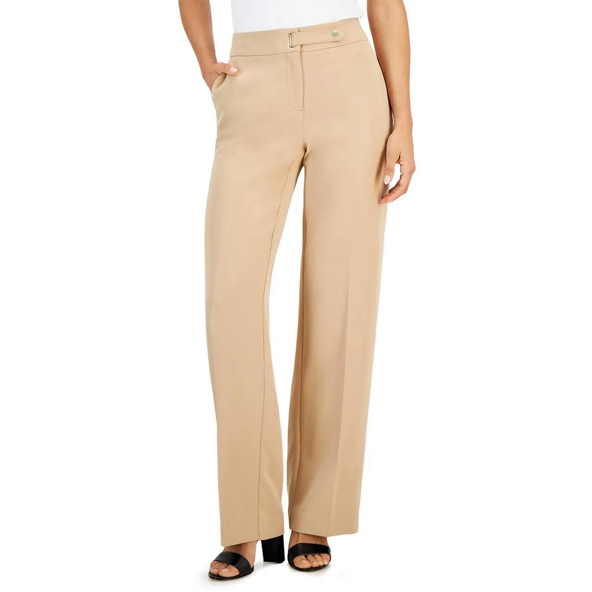 Nine West Womens High Rise Solid Wide Leg Pants