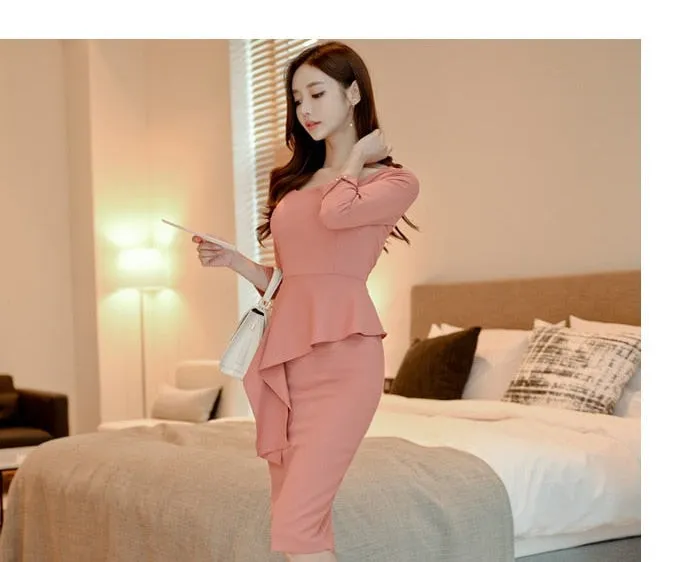 OL Style Women's Slim Pencil Fit Ruffles Office Professional Dresses