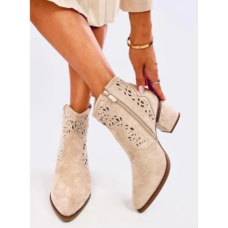 Openwork ankle boots with heels Donovan Beige