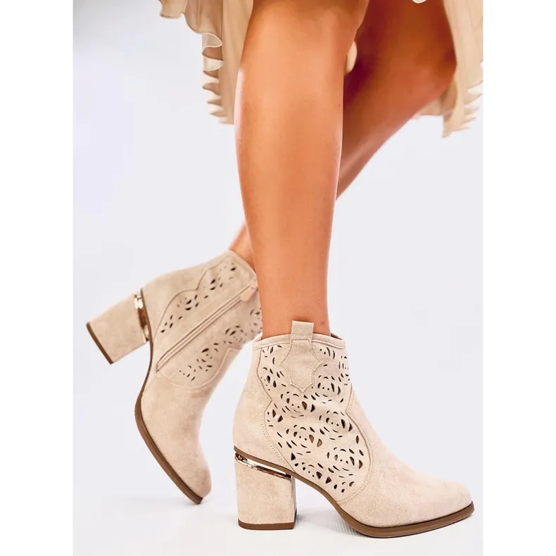 Openwork ankle boots with heels Donovan Beige