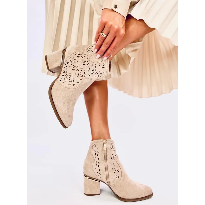 Openwork ankle boots with heels Donovan Beige