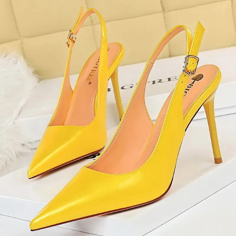 Patent Leather Woman Pumps Stiletto Heels 9.5 Cm Office Shoes Fashion High Heels Hollow Women Sandals