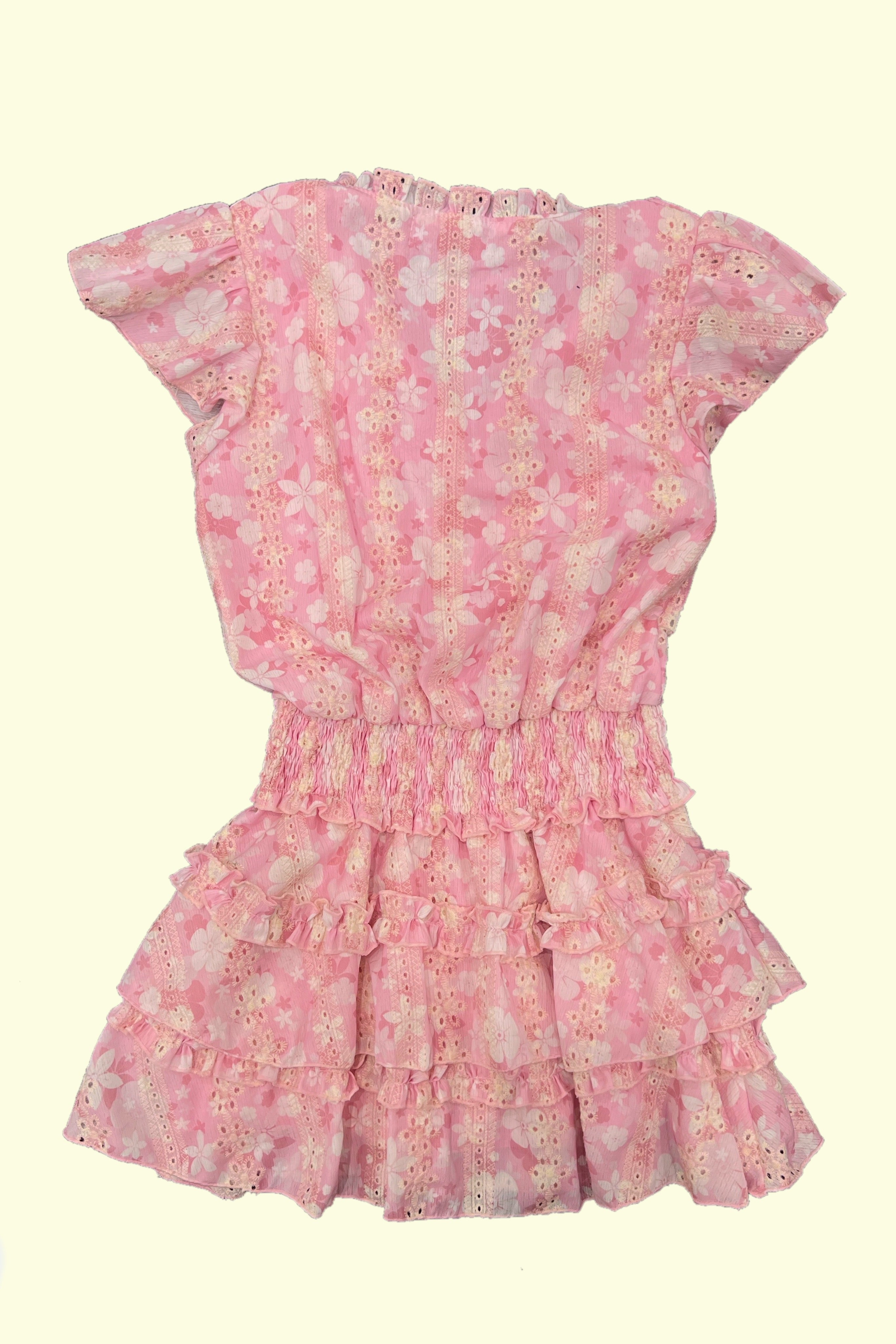 Pink Floral Eyelet Ruffle Sleeve Dress