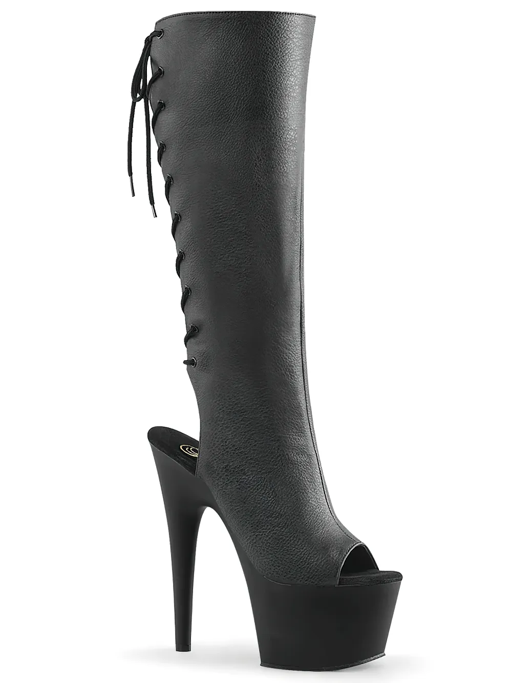 PLEASER Black Open-Toe Boots With Heels and Laces