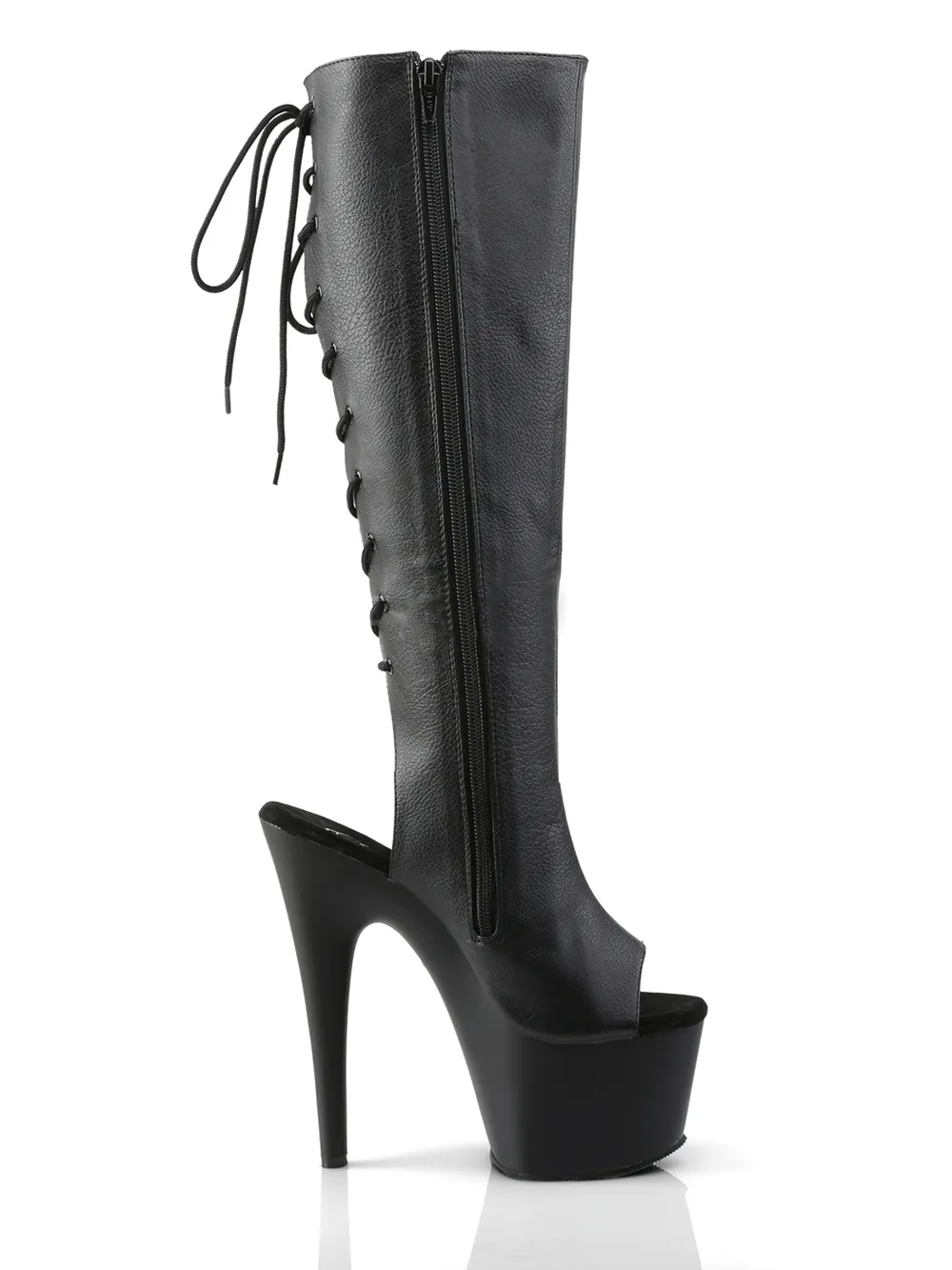 PLEASER Black Open-Toe Boots With Heels and Laces