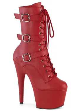 PLEASER Fiery Red Lace-Up Ankle Boots with Heels and Buckles