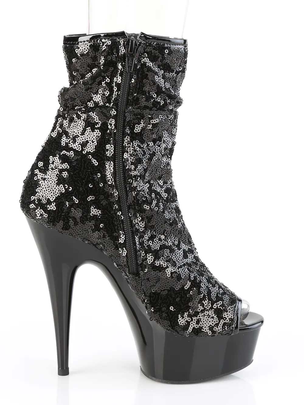 PLEASER Sequined Peep Toe Ankle Boots with Heels