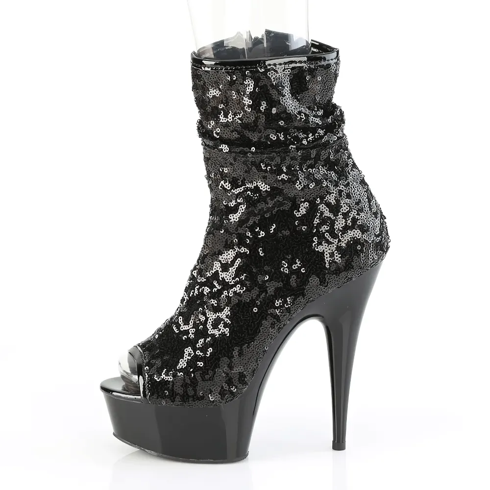 PLEASER Sequined Peep Toe Ankle Boots with Heels