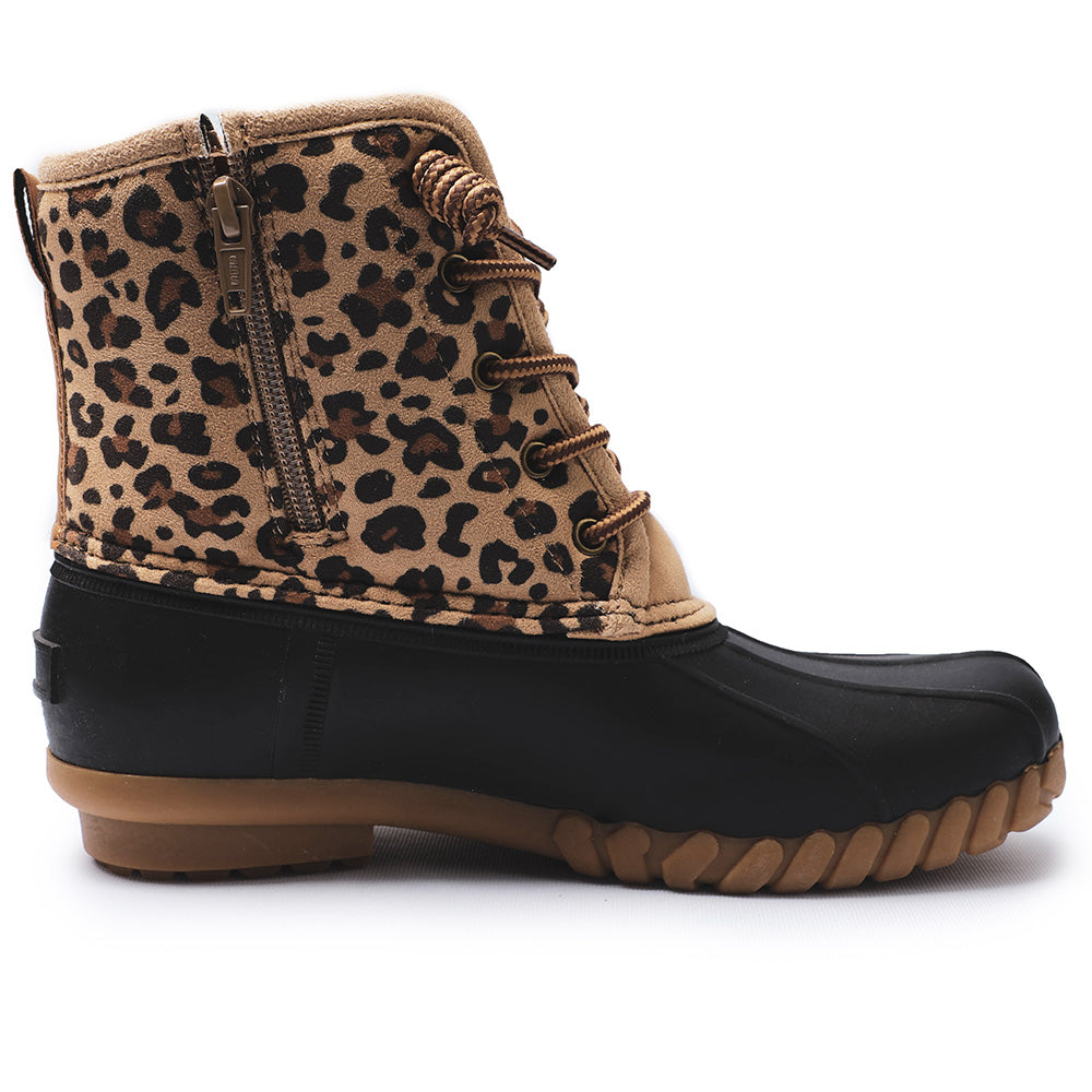 POT IT Womens Duck Boots Slip on Ankle Boots Waterproof Booties Mid Calf Leopard Snow Rain Boots