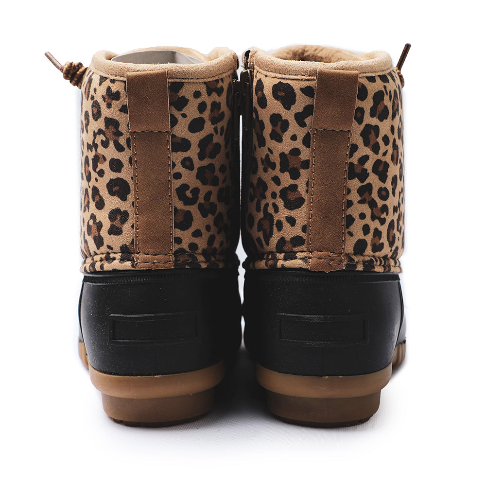 POT IT Womens Duck Boots Slip on Ankle Boots Waterproof Booties Mid Calf Leopard Snow Rain Boots