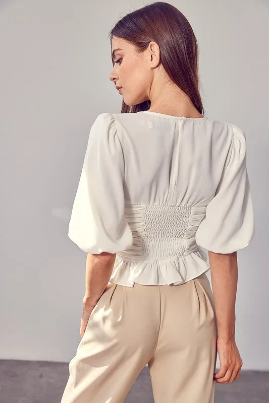 Puff Sleeve Cinched Top