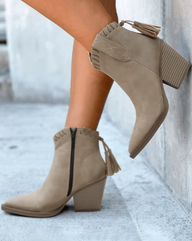 Retro Tassel Zipper Chunky Heel Ankle Boots