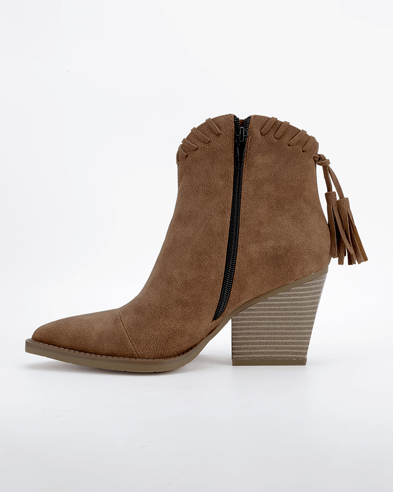 Retro Tassel Zipper Chunky Heel Ankle Boots