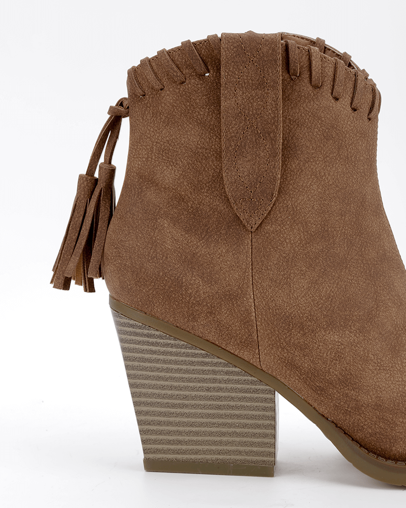 Retro Tassel Zipper Chunky Heel Ankle Boots