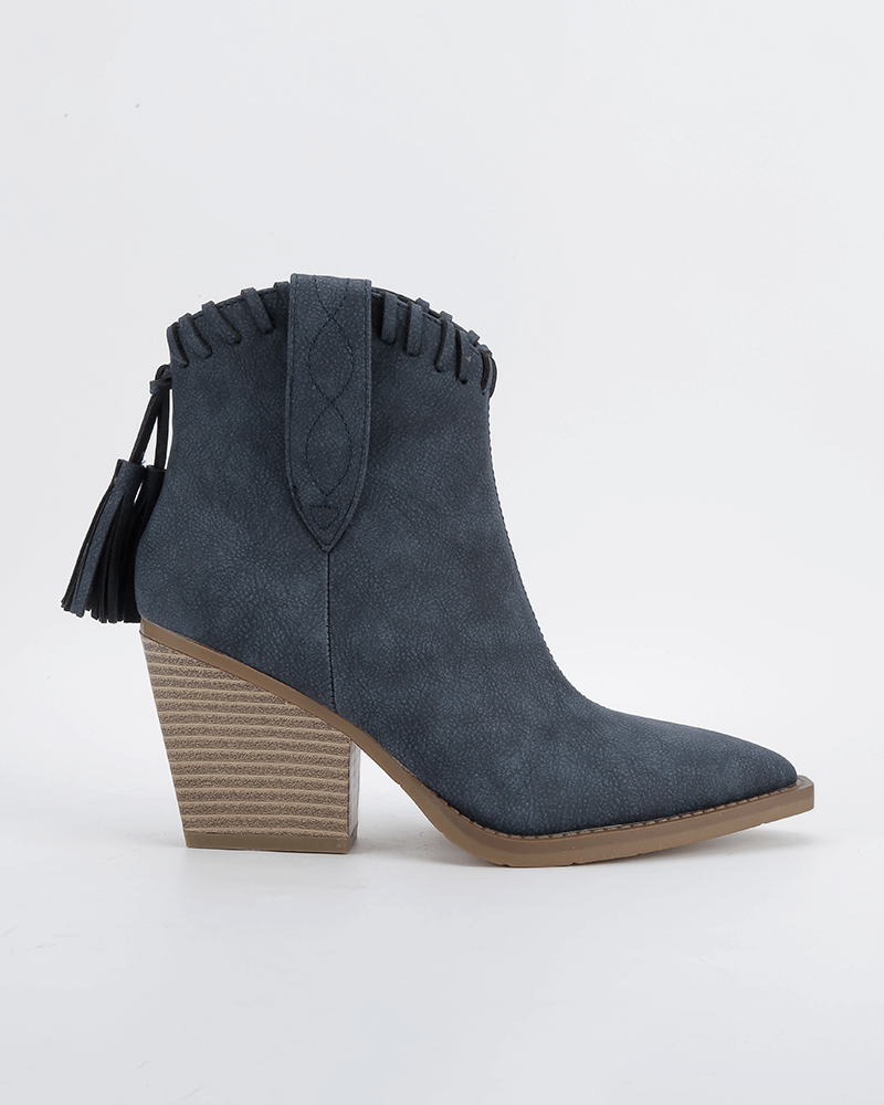 Retro Tassel Zipper Chunky Heel Ankle Boots