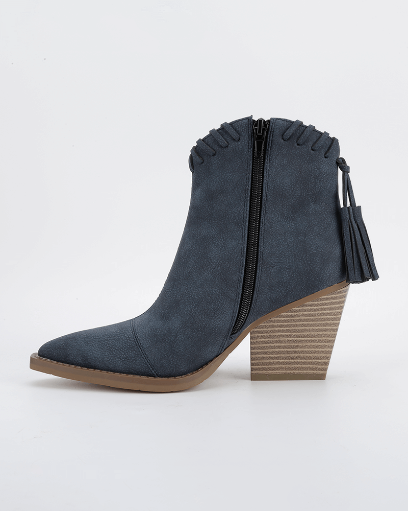 Retro Tassel Zipper Chunky Heel Ankle Boots