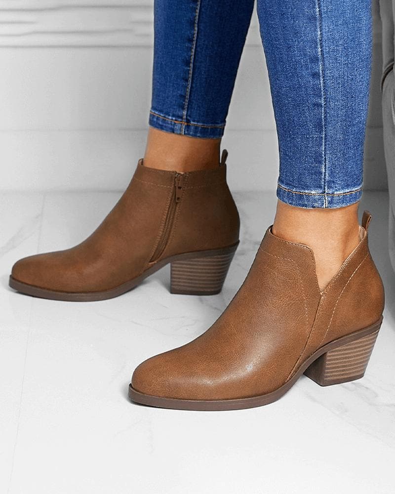 Retro Zipper Ankle Boots