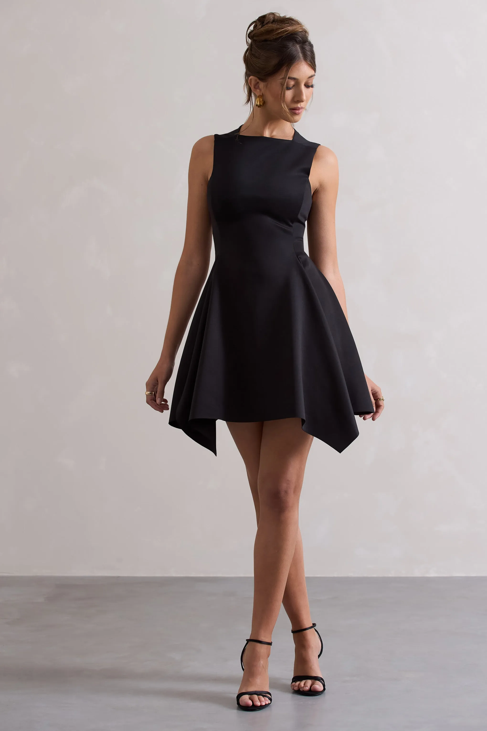 Scout | Black Sleeveless Draped Hem Mini Dress