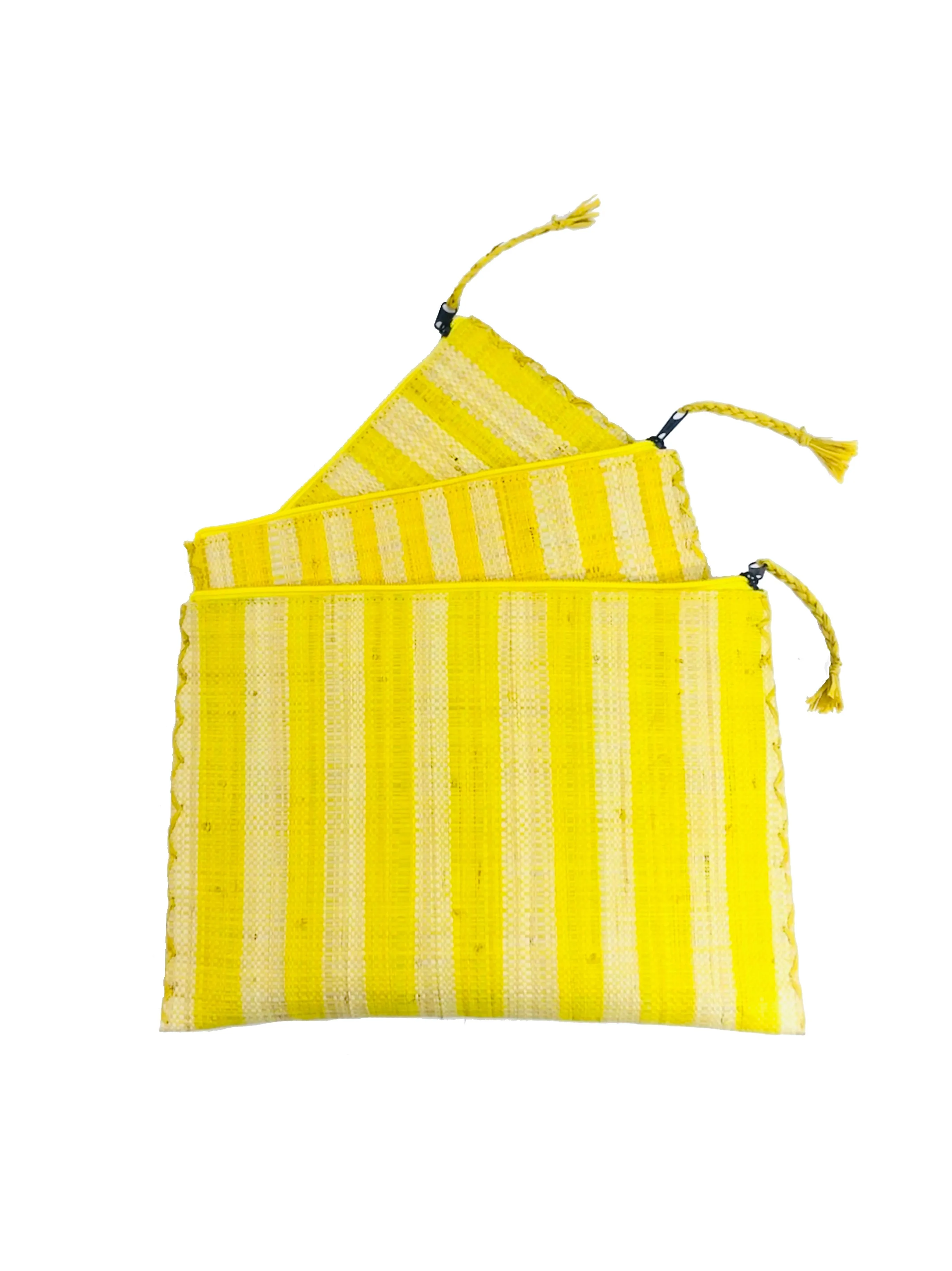 Set of 3 Nesting Zippered Straw Clutches Stripe Pattern