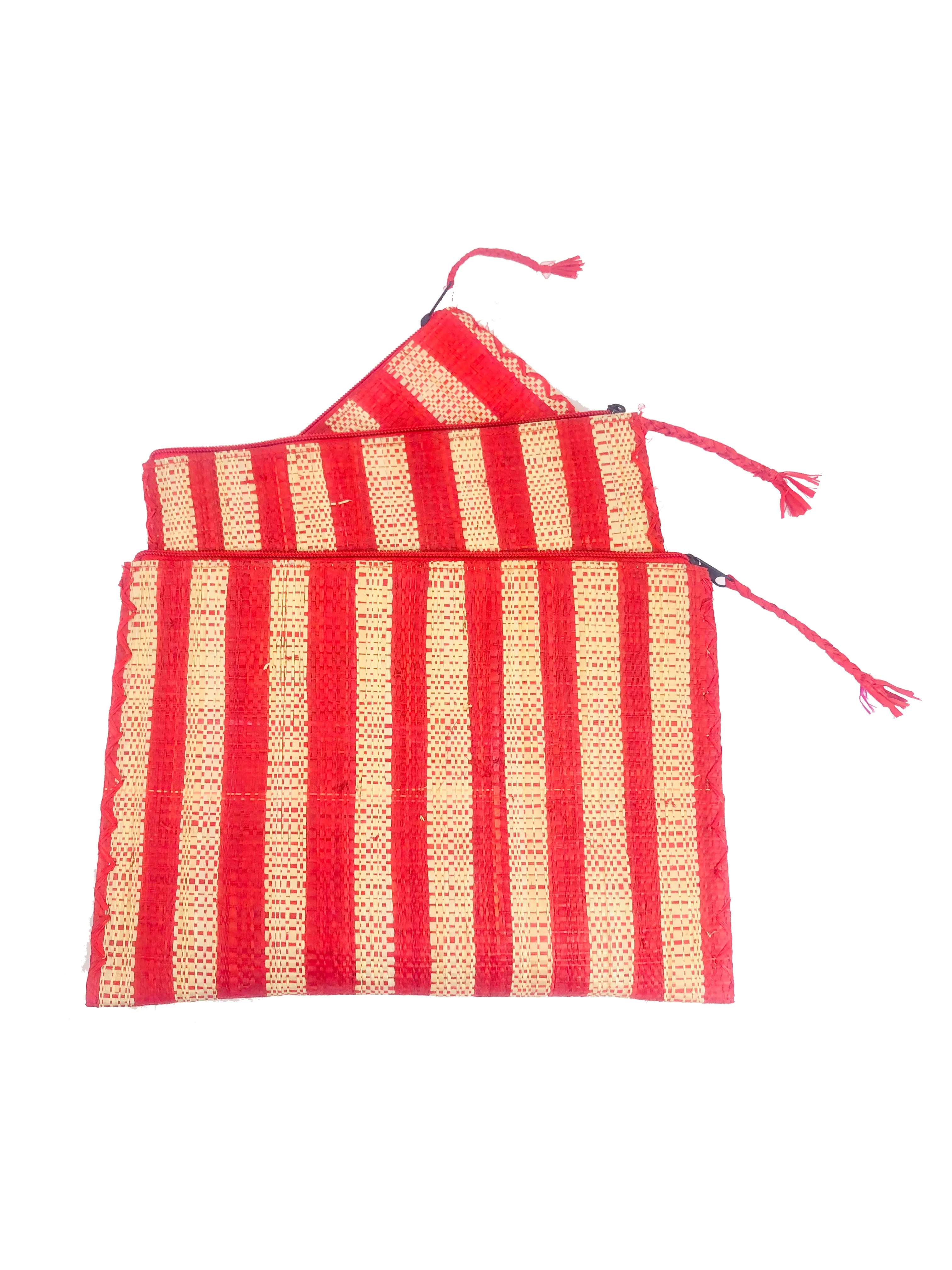 Set of 3 Nesting Zippered Straw Clutches Stripe Pattern