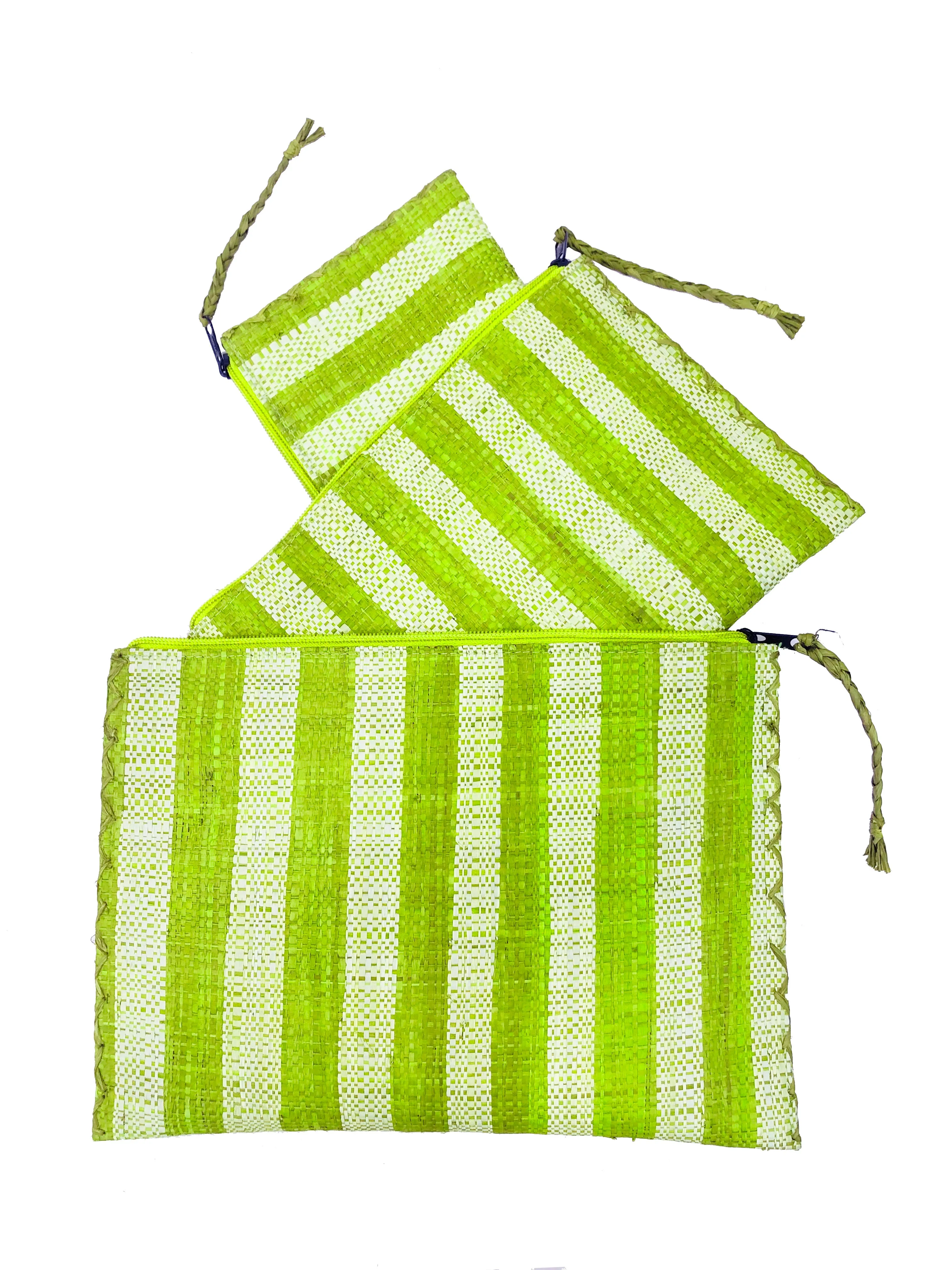 Set of 3 Nesting Zippered Straw Clutches Stripe Pattern