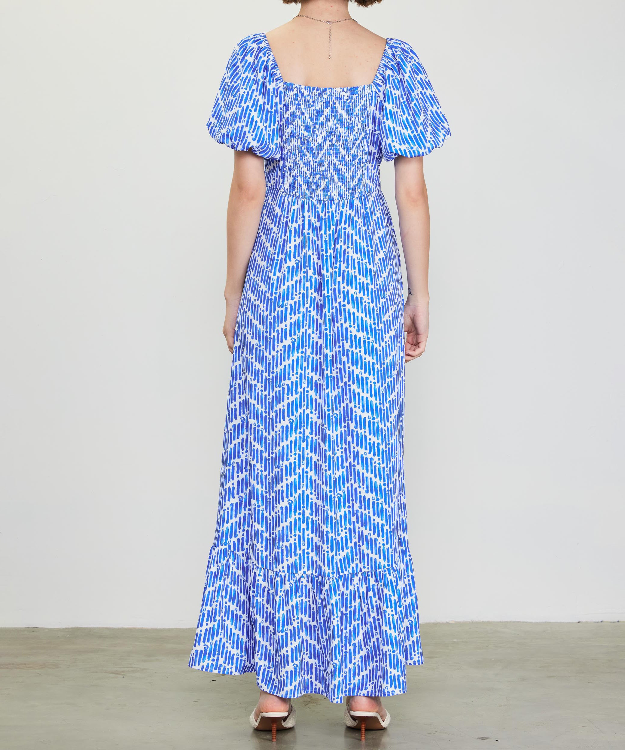 Short Sleeve Smocked Back Maxi Dress - Blue