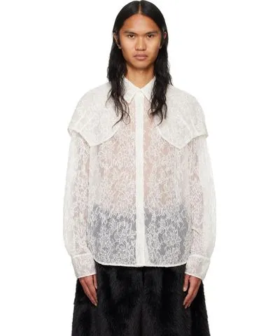 Simone Rocha Off-White Sheer Classic Fit Caps Shirt