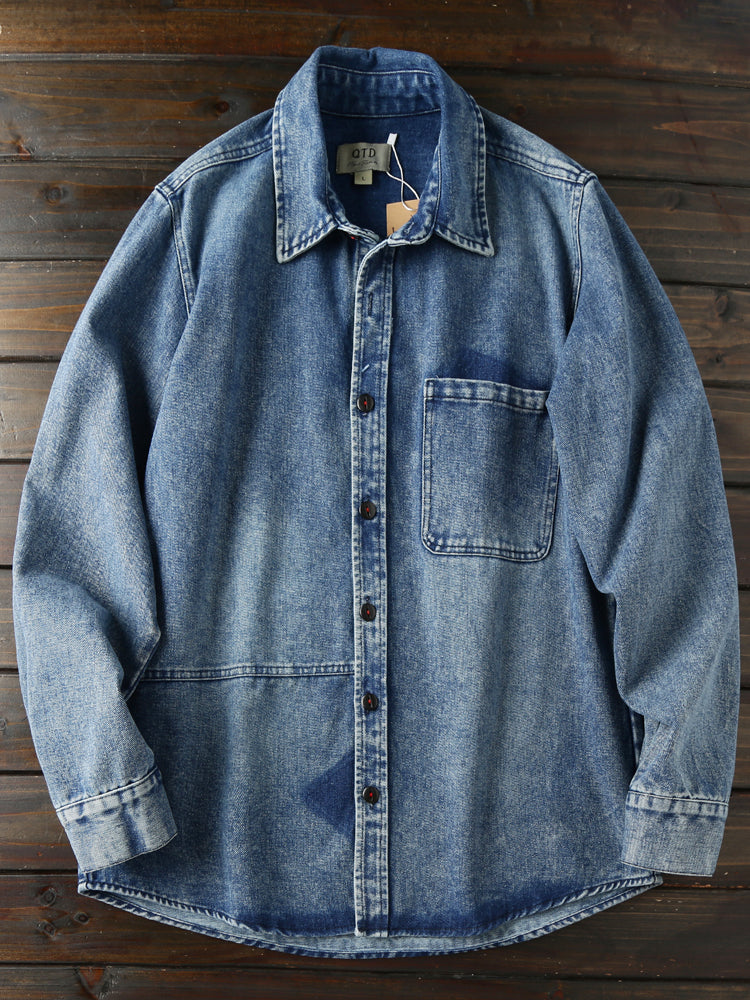 Solid and durable! Vintage washed cotton Denim Shirts