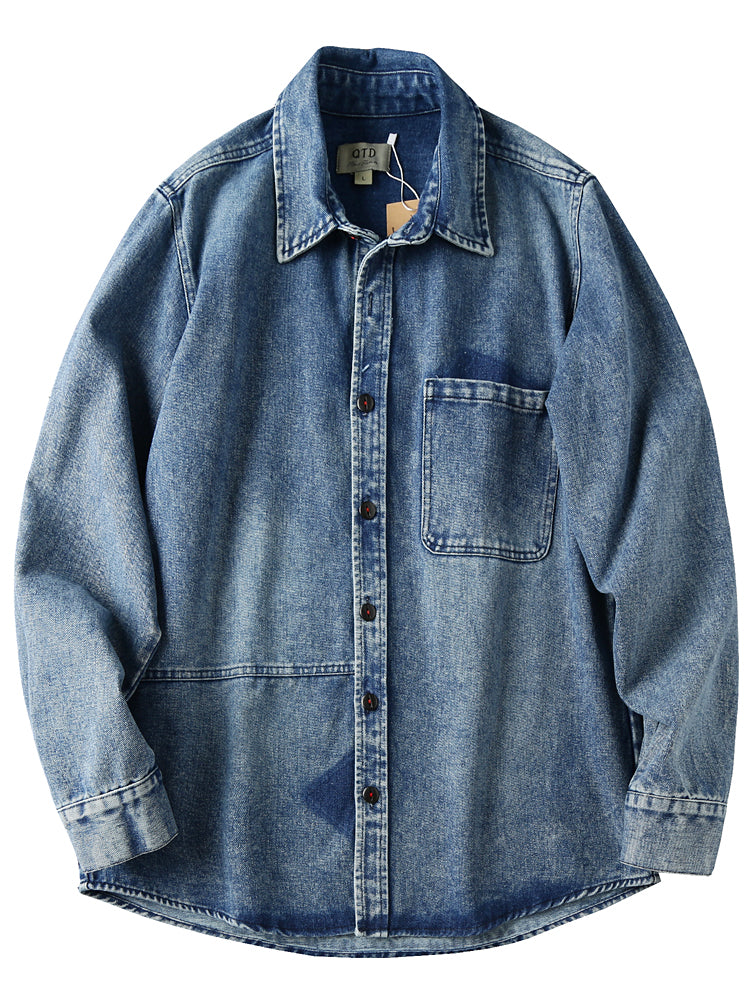 Solid and durable! Vintage washed cotton Denim Shirts