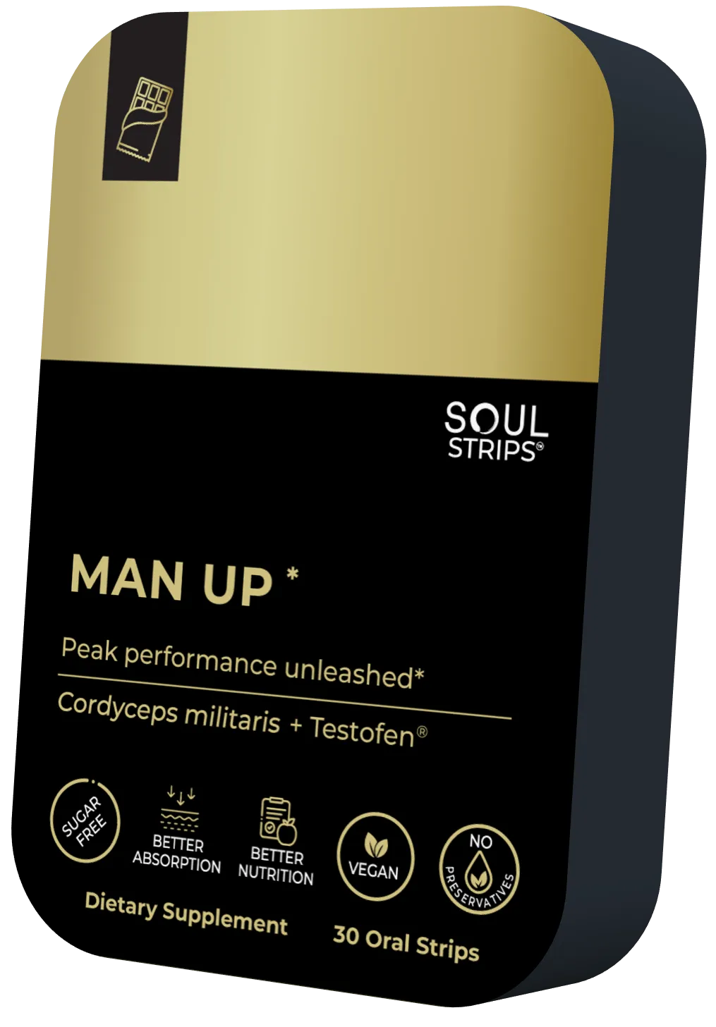 Soul Strips Man Up 30 Vegan Sugar Free Dark Chocolate Flavor 30 Strips