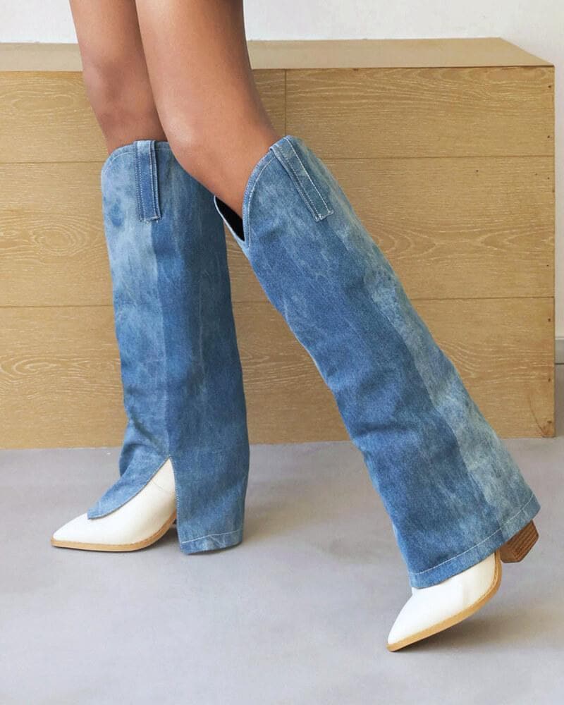 Split Joint Denim Cowboy Boots