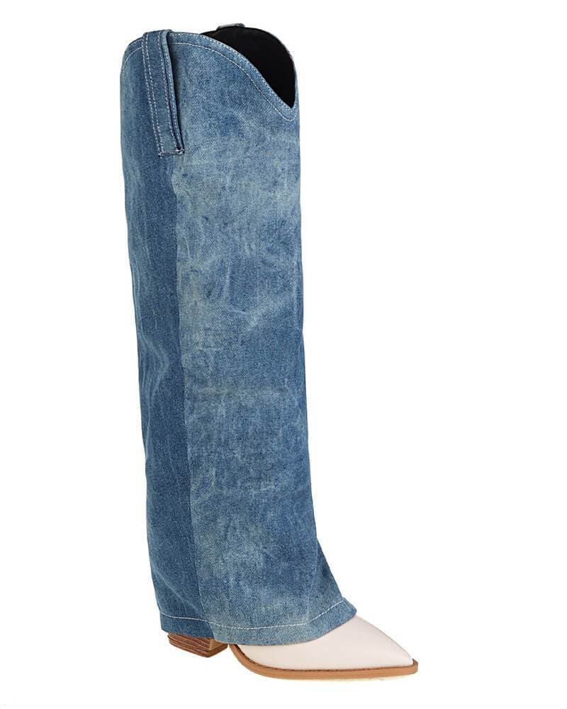 Split Joint Denim Cowboy Boots