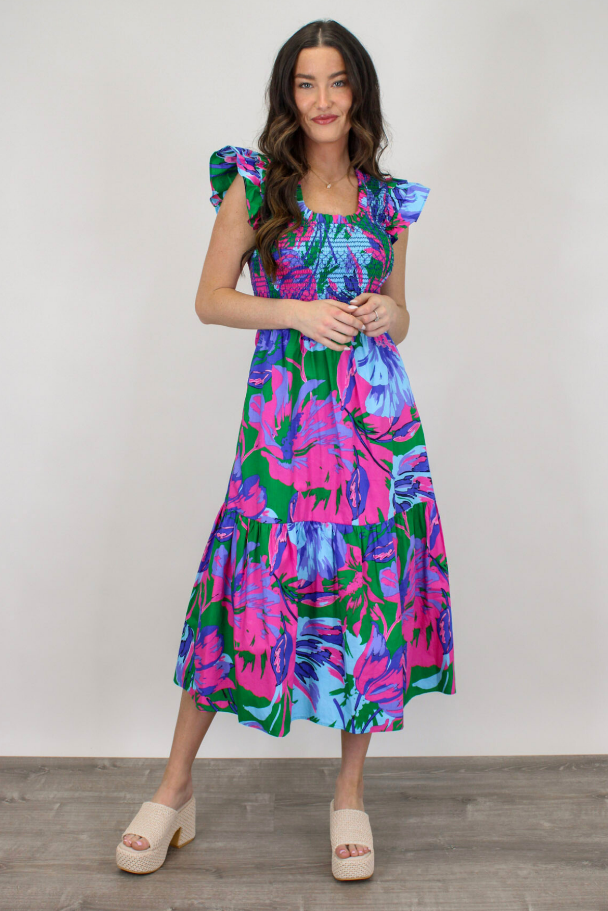 Tropicana Flutter Sleeve Midi Dress