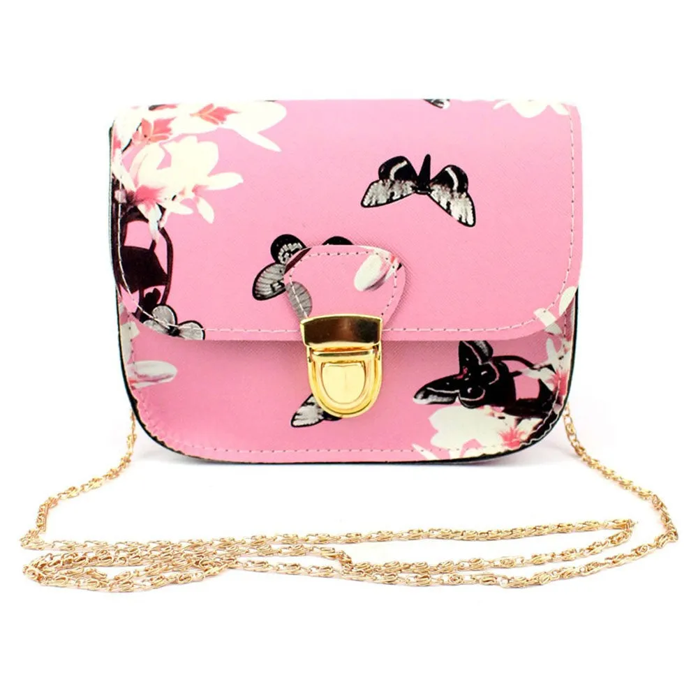 vintage Women Butterfly Flower Printing Chain leather luxury Hbags ladies party purse clutches Shoulder Bag Messenger Bags