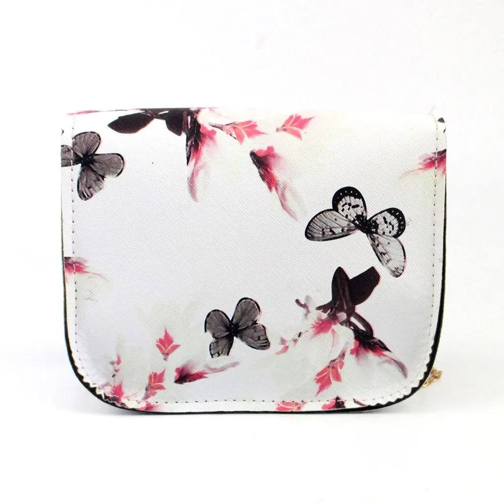 vintage Women Butterfly Flower Printing Chain leather luxury Hbags ladies party purse clutches Shoulder Bag Messenger Bags