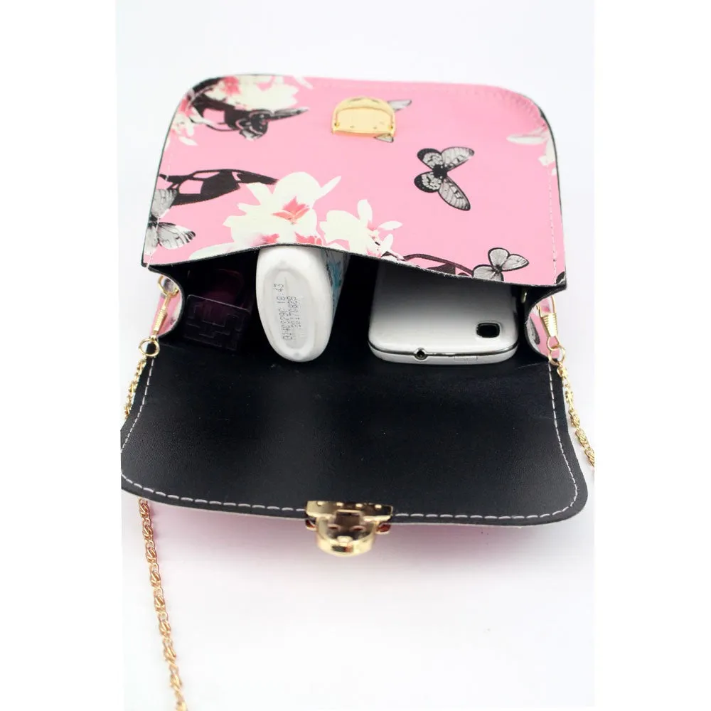 vintage Women Butterfly Flower Printing Chain leather luxury Hbags ladies party purse clutches Shoulder Bag Messenger Bags