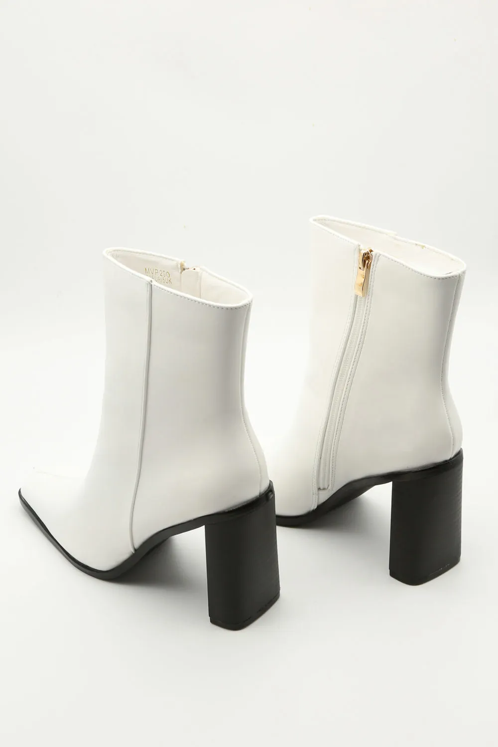 White Faux Leather Ankle Boots with Heels