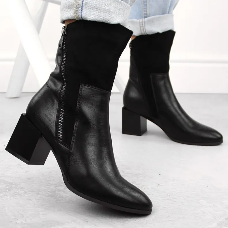 Women's ankle boots with heels, insulated, black, Jezzi ASA217-9