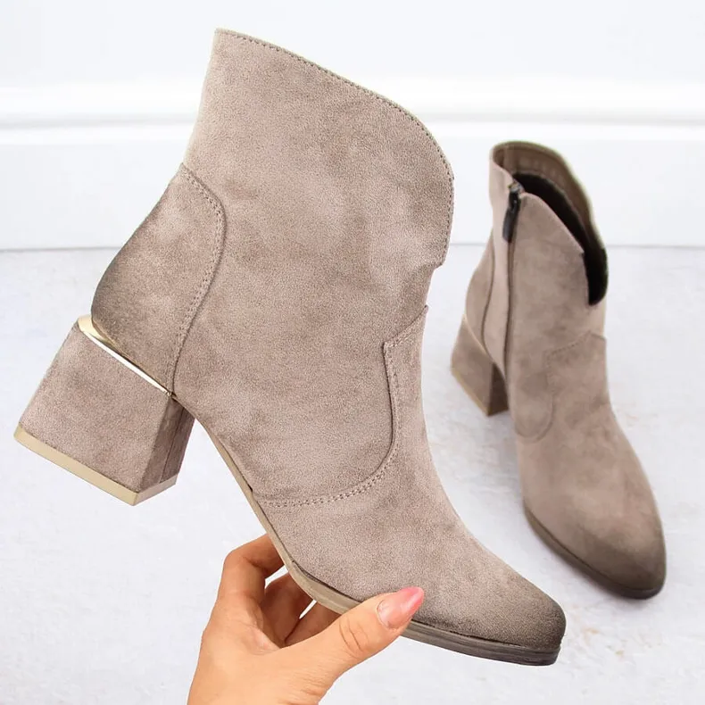 Women's suede ankle boots with heels, beige, Potocki 12422