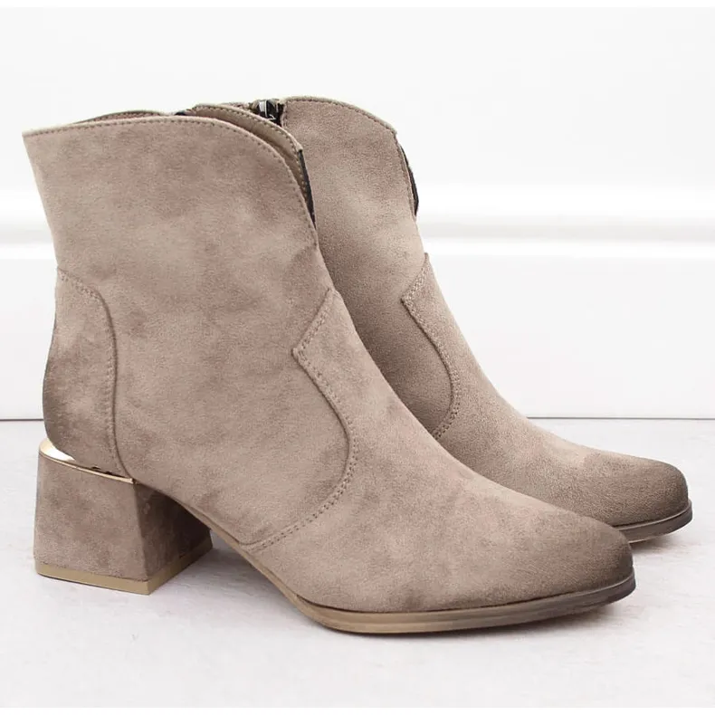 Women's suede ankle boots with heels, beige, Potocki 12422