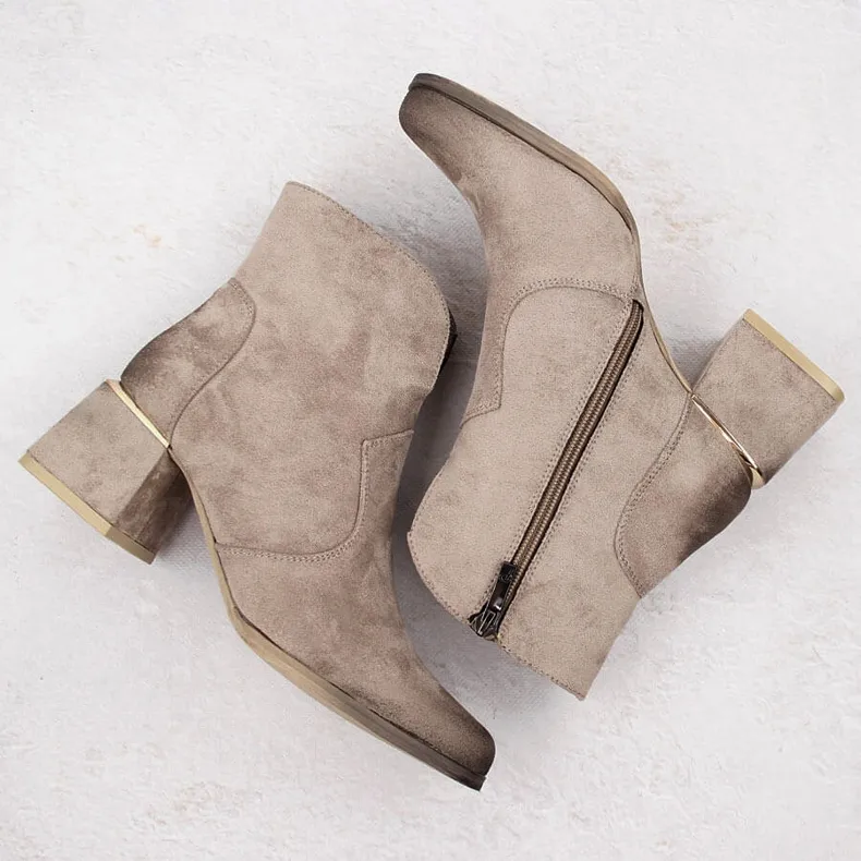 Women's suede ankle boots with heels, beige, Potocki 12422