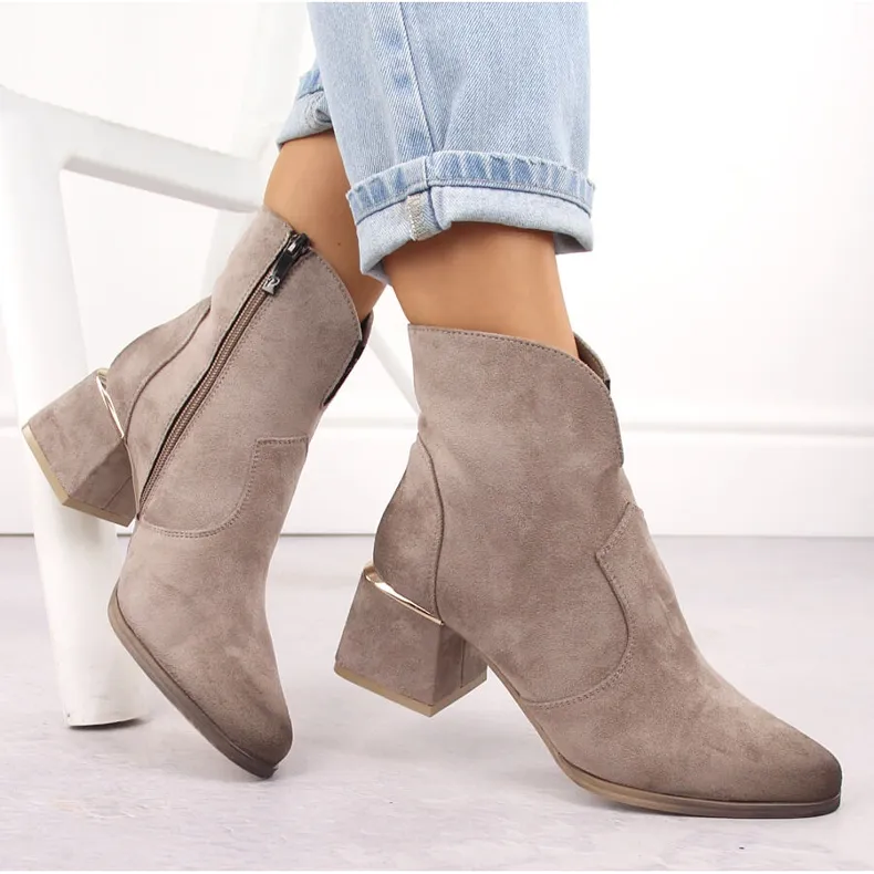 Women's suede ankle boots with heels, beige, Potocki 12422