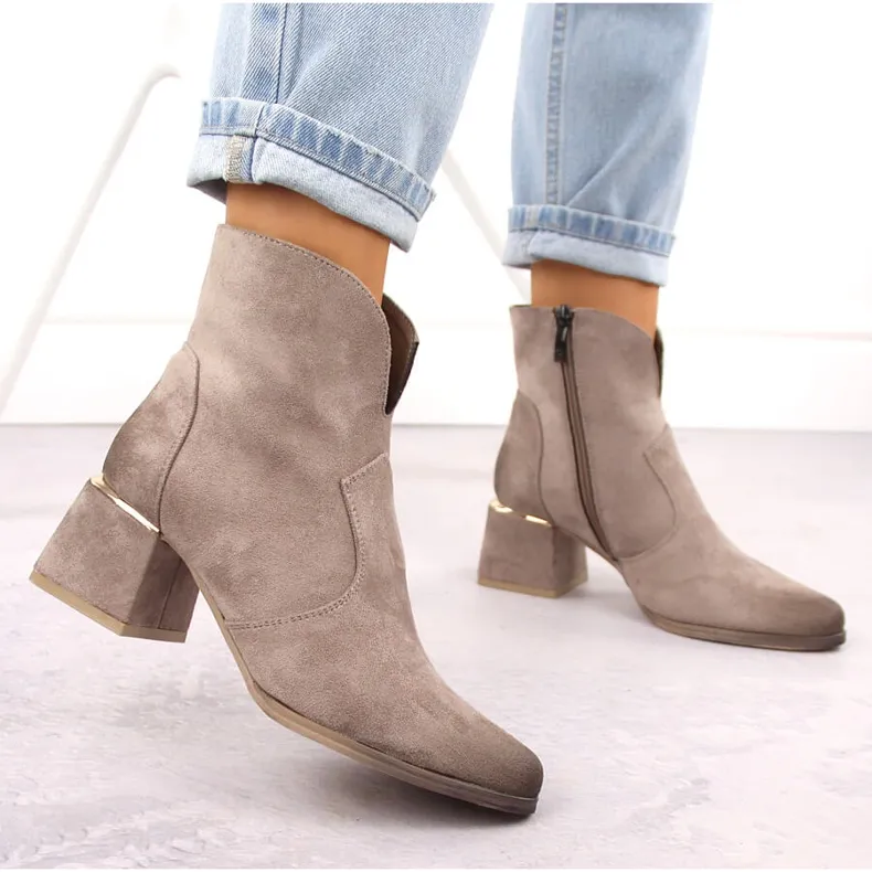 Women's suede ankle boots with heels, beige, Potocki 12422