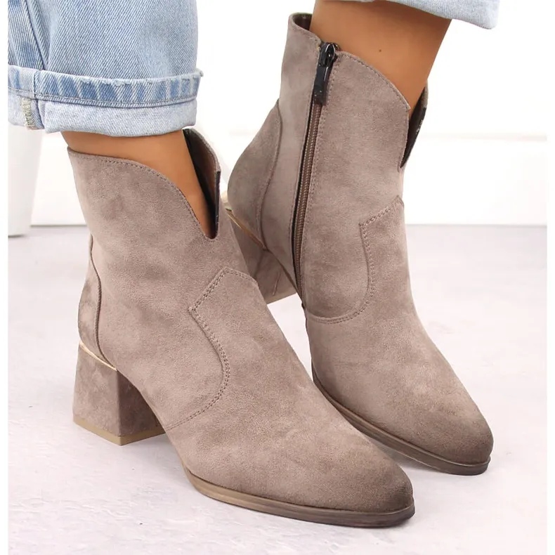 Women's suede ankle boots with heels, beige, Potocki 12422