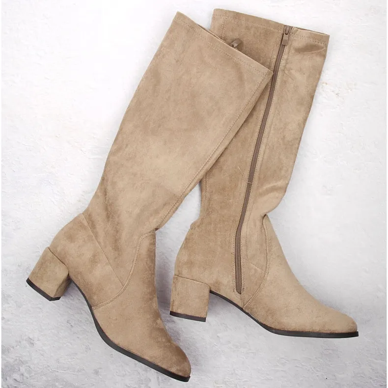 Women's suede boots with heels beige Sergio Leone KZ205